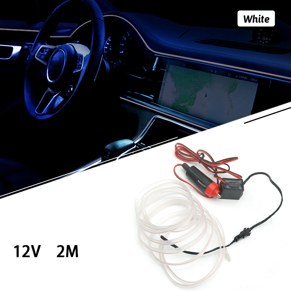 Car Interior LED Neon Light Decor Atmosphere EL Wire String Strip Lamp White 12V