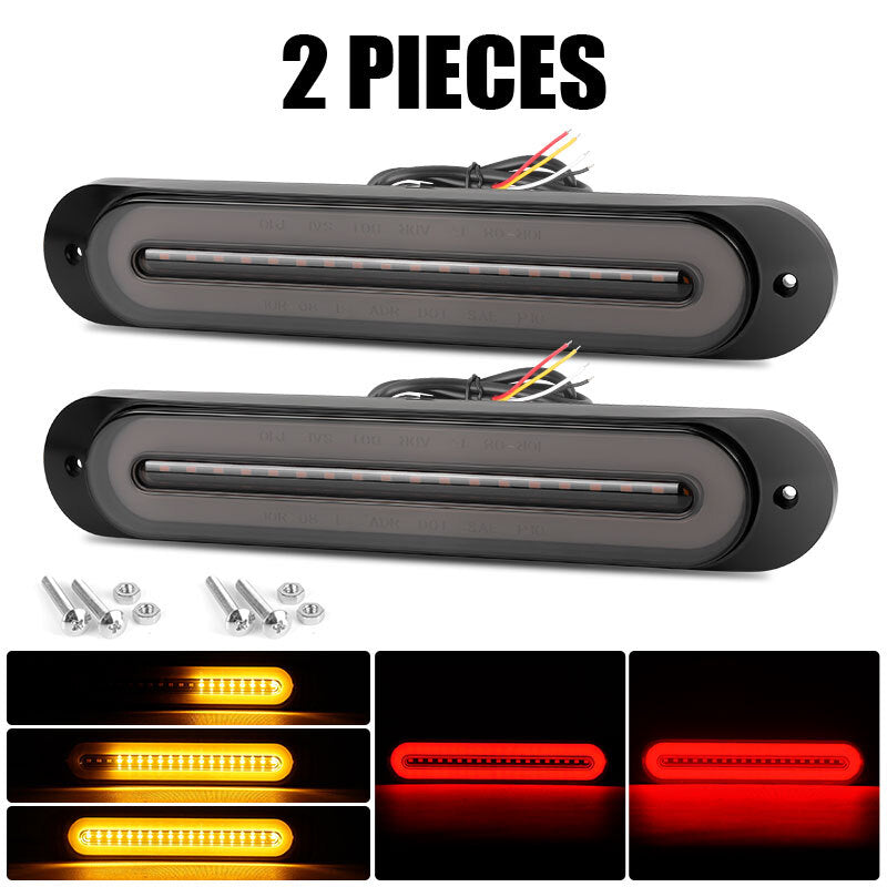 9inch LED Flowing Brake Turn Signal Tail Lights Stop DRL Red/Amber Truck Trailer
