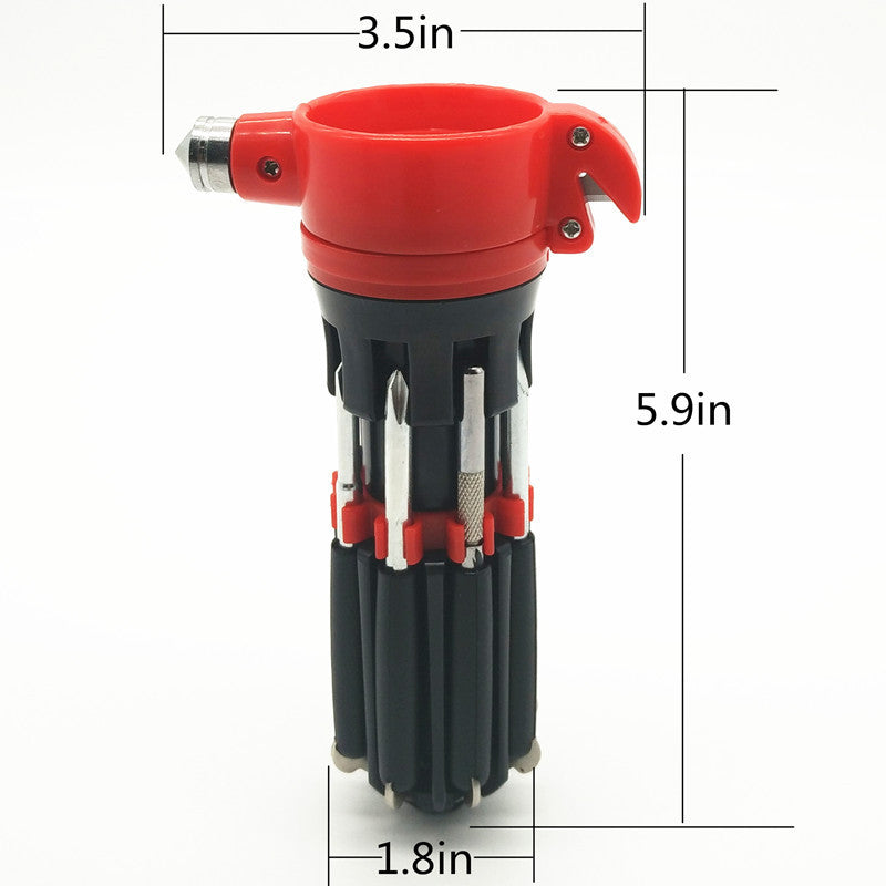 Multifunctional Car Safety Hammer Lifesaving LED Flashlight Screwdrivers Tool