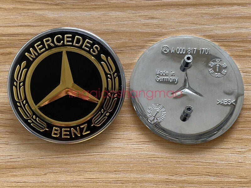 for MERCEDES CLK CLS E ML GL FRONT HOOD BADGE GOLD BLACK EMBLEM