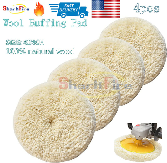 4-Pack 4-inch Wool Polishing Pads for Marine, Car, Truck and RV Cleaning and Cushioning
