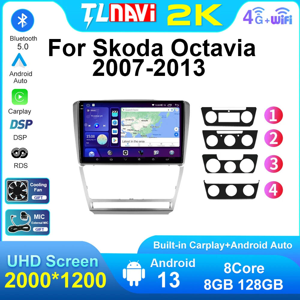 for Skoda Octavia 2007-2013 Android Auto Car Radio CarPlay Multimedia GPS Screen