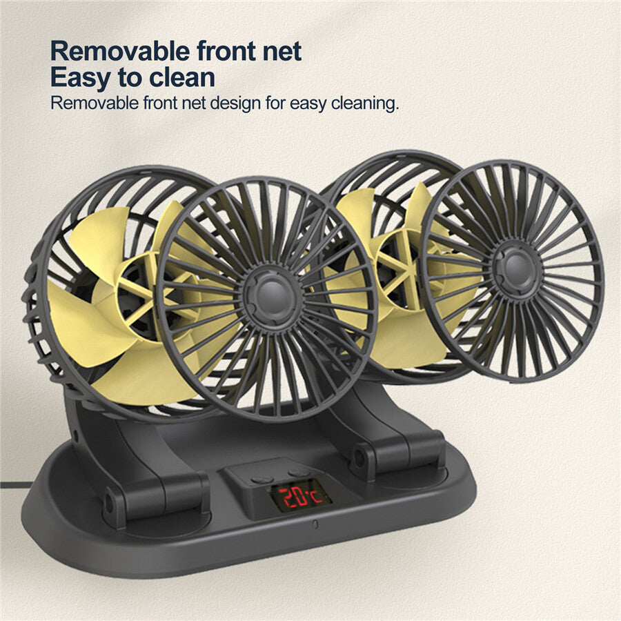 Portable Summer Car Cooling Fan Dual Head Fans 3 Speeds Adjustable For Dashboard