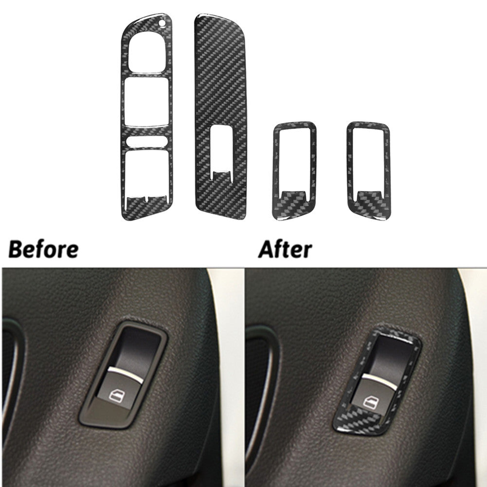 4Pcs Carbon Fiber Door Windows Lift Switch Trim for Volkswagen for Tiguan 2013-2017