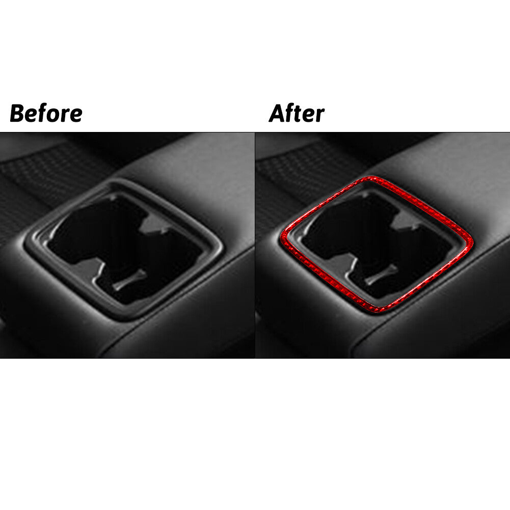 Red Carbon Fiber Interior Rear Watercup Panel Cover Trim for Toyota for Camry 12-14