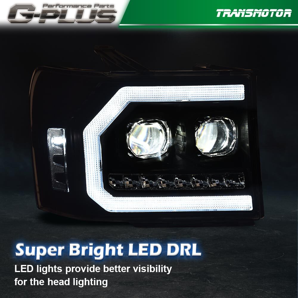 Suitable for 2007-2013 for GMC for Sierra 1500 2500HD 3500HD LED DRL tube projector headlights.