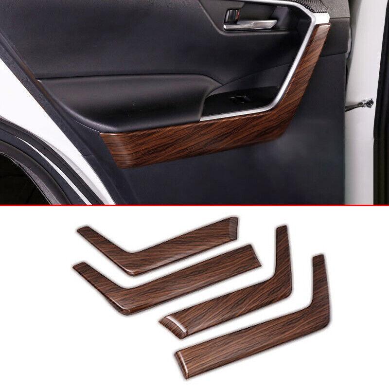 Dark Wood Grain Interior Door Armrest Panel Cover 4pcs for Toyota RAV4 2019-2023