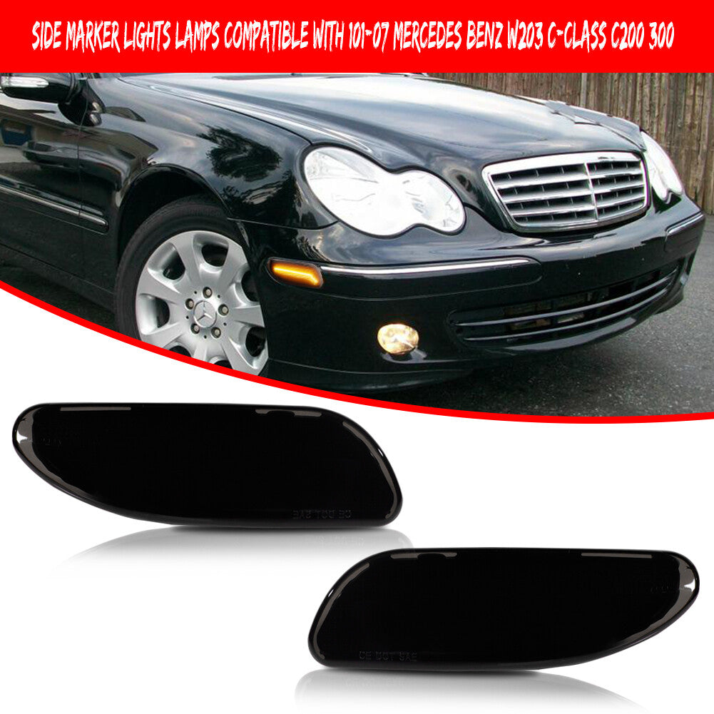 Amber LED front marker lights are suitable for Mercedes-Benz W203, C-Class, C200, and 300 models with license plates ending in 01-07.