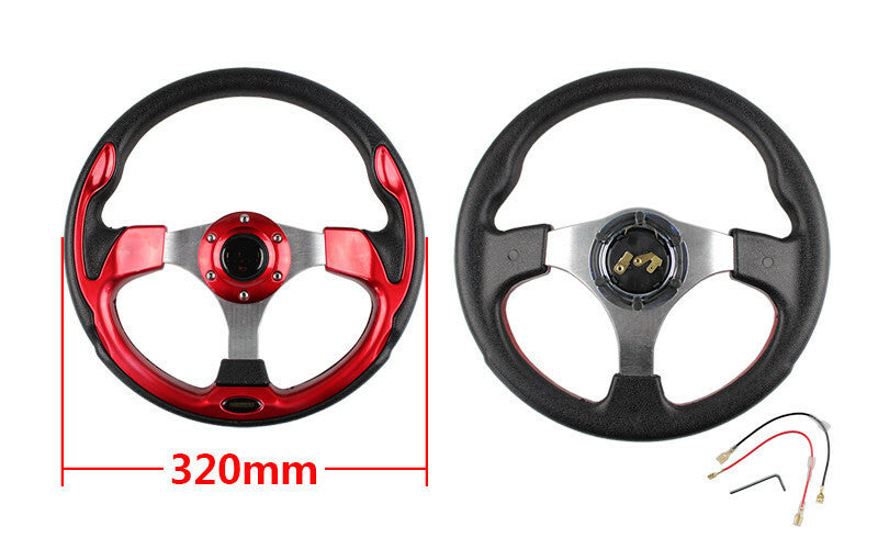13320mm Universal Racing Flat Drift Sport Leather Steering Wheel + Horn