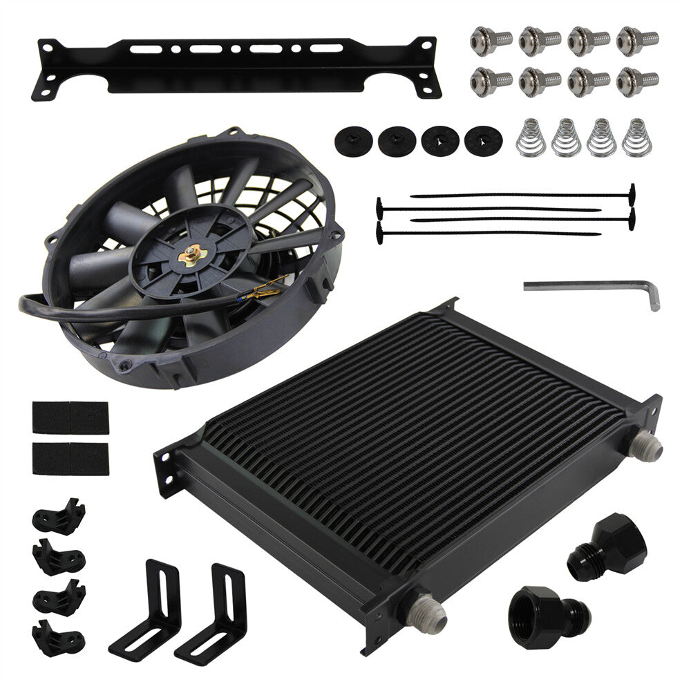 Universal 30 Row AN10 Engine Oil Cooler w/AN10 To AN8 Fittings + 7 Electric Fan