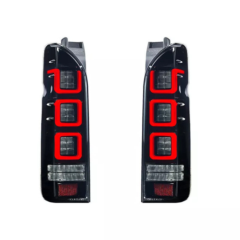 A pair of smoky red V3 3D full LED taillights suitable for 04-20 for Toyota Hiace Van taillights.