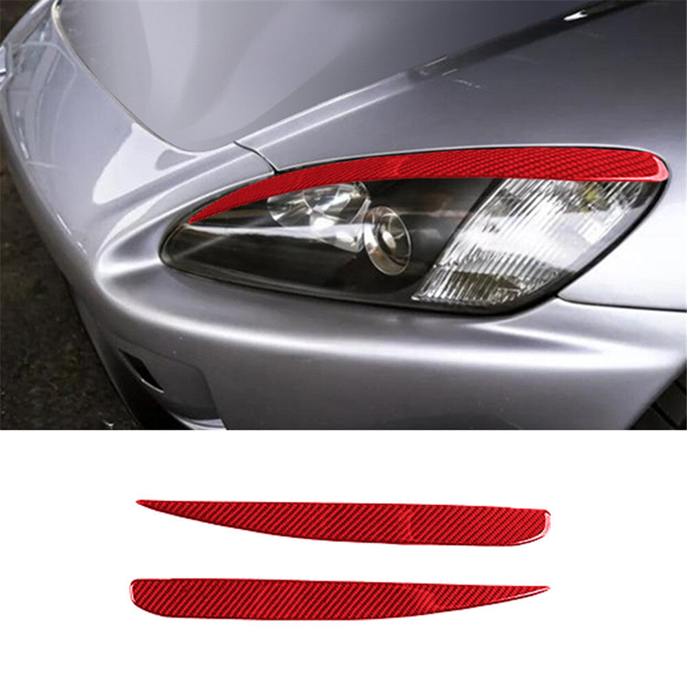 2Pcs Red Carbon Fiber Headlight Eyebrow Cover Trim for Honda S2000 2000-2009