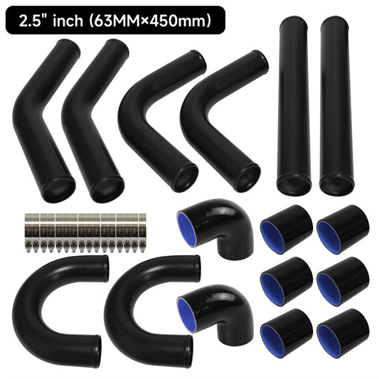2.5 63mm Universal Intercooler Turbo Boost Air Pipe Hose Kit L=450mm 8PCS Black