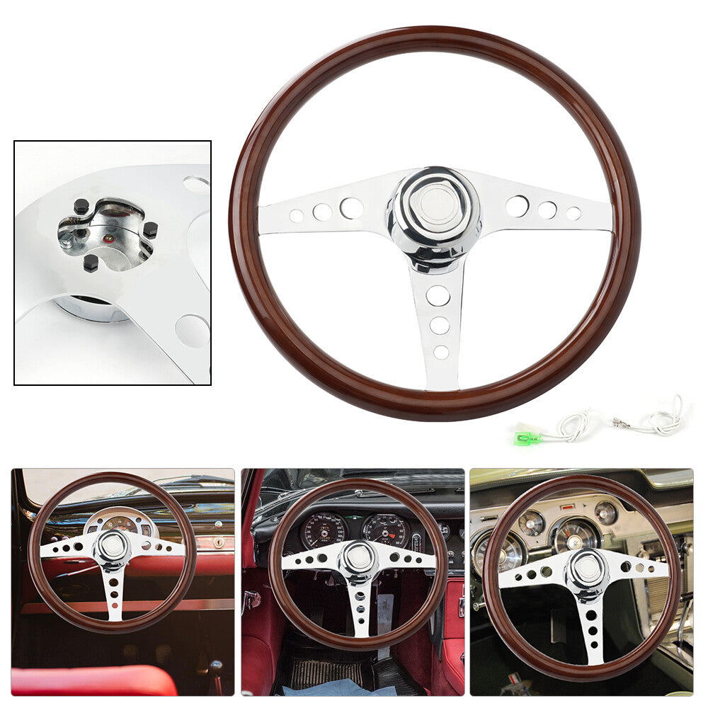 18 Wood Steering Wheel Chrome 3 Spoke for Freightliner / for Kenworth / for Peterbilt / for Volvo