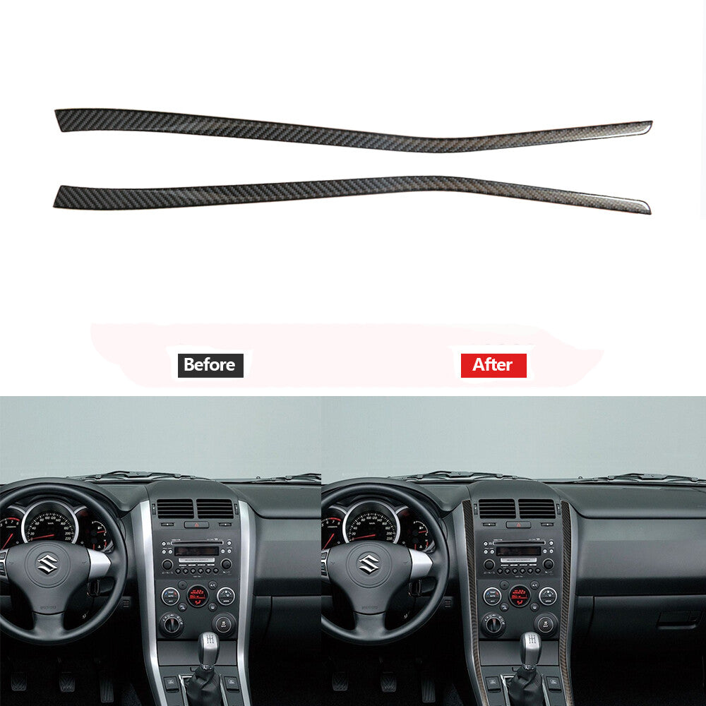 2Pcs Carbon Fiber Center Console Strips Cover Trim Decor for Suzuki Grand Vitara