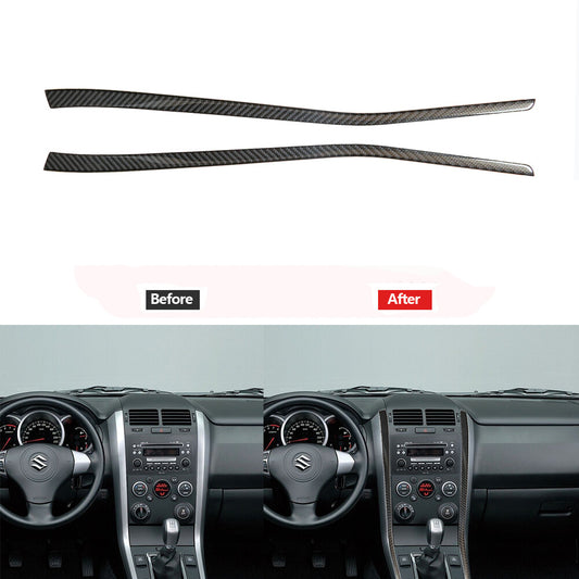 2Pcs Carbon Fiber Center Console Strips Cover Trim Decor for Suzuki Grand Vitara