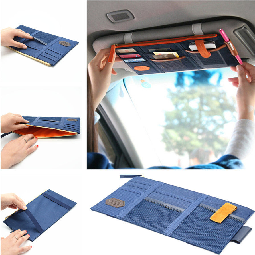 Car Sun Tidy Storage Bag Paper Tissue Box CD Card Pocket Phone Organizer