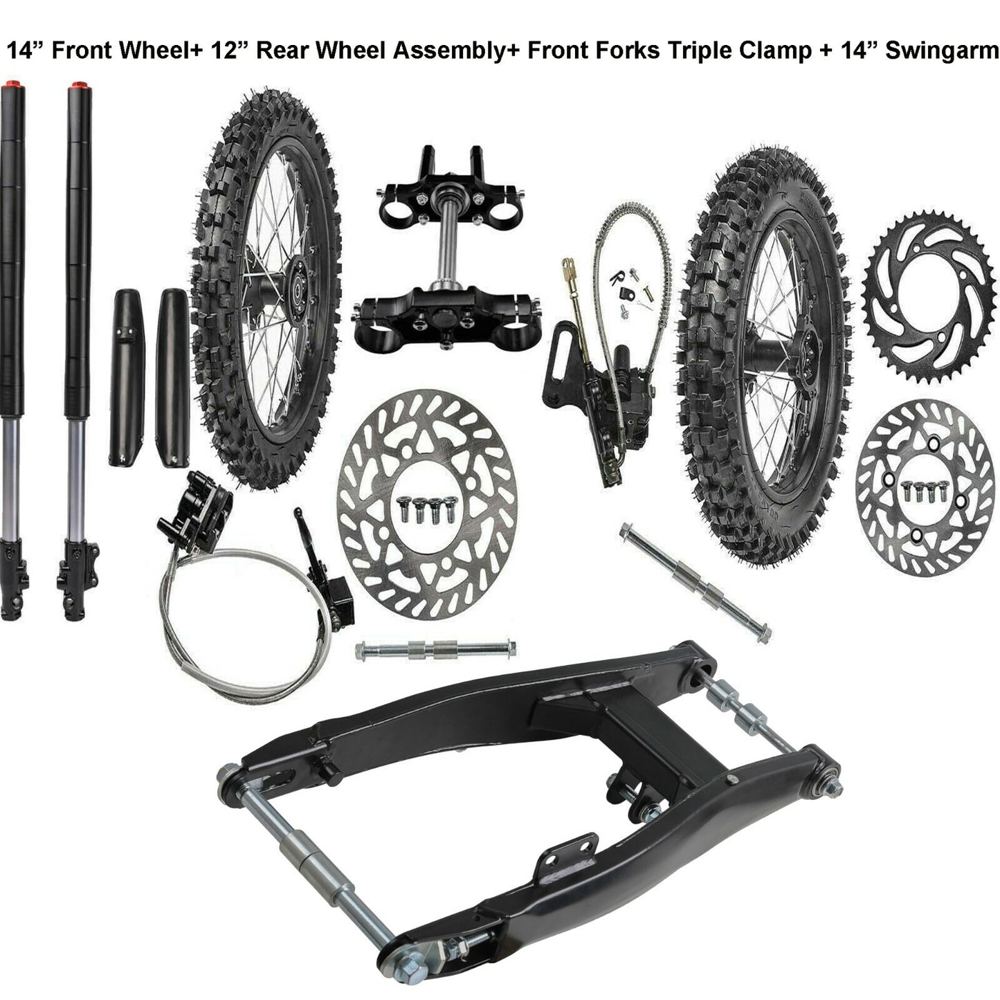 Front fork end + rear swingarm + 14-inch + 12-inch wheels, disc brake, CRF70 XR50 bicycle