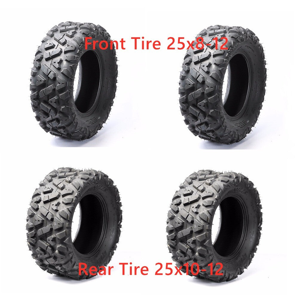 Full set of tires for all-terrain vehicles (UTVs): 4-25x8-12, 25x8x12 (front), 25x10-12, 25x10x12 (rear), 6PR