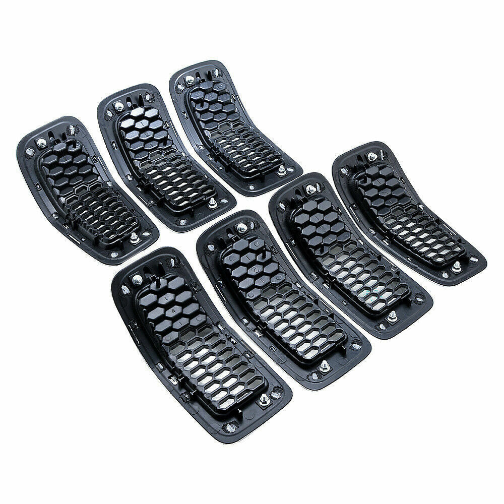 Black front grille inserts with honeycomb chrome rings for 2014-2018 for Jeep Cherokee