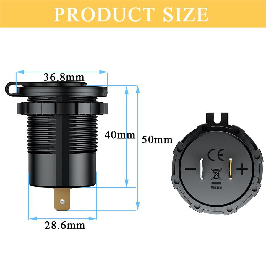 Dual USB Car Fast Charger Socket Power Outlet With LED Voltmeter Waterproof