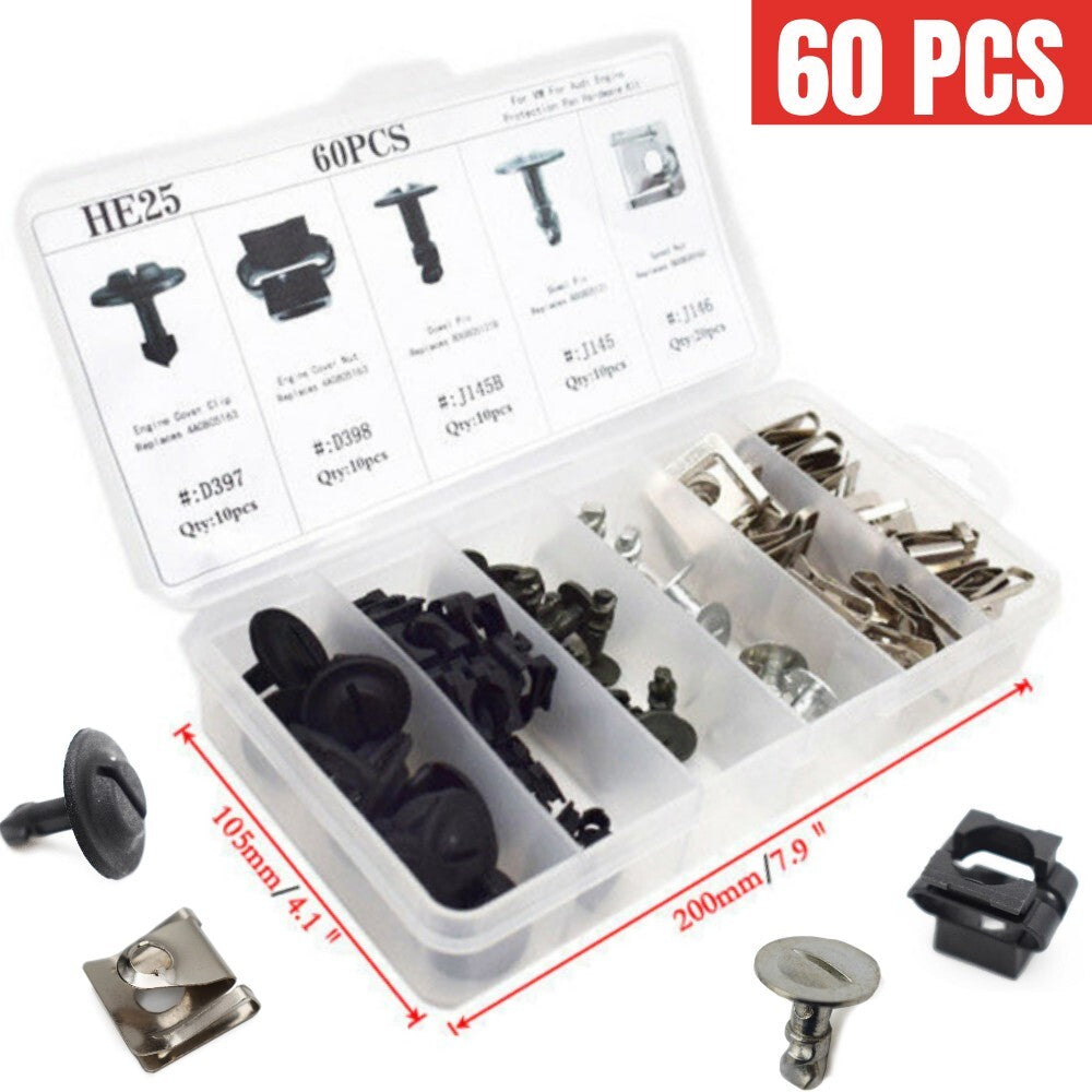 US Stock 60x Automotive Engine Protector Disc Hardware Kit Pin Clip Nut Universal Trim