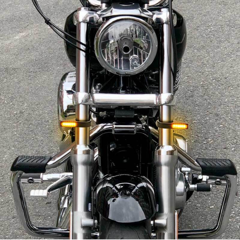 Motorcycle 41mm Fork Clamp Front LED Turn Signals Blinker Light Amber+White DRL