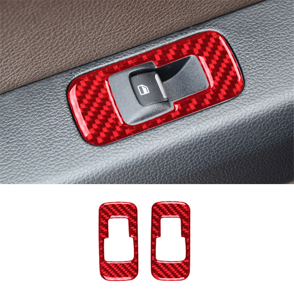 Red carbon fiber interior rear window control cover trim for Ford F-150 2015
