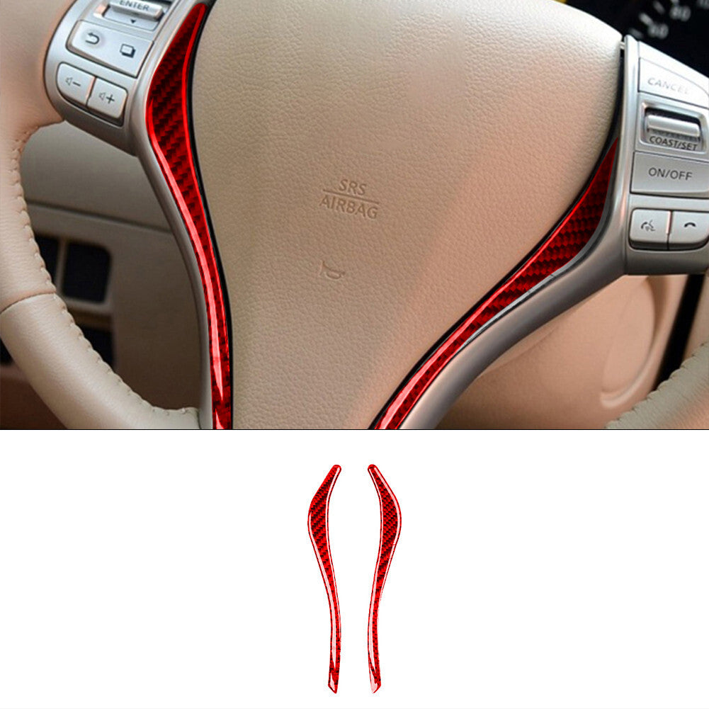 Red Carbon Fiber Steering Wheel Strips Cover Trim for Nissan Rogue 2014-2016