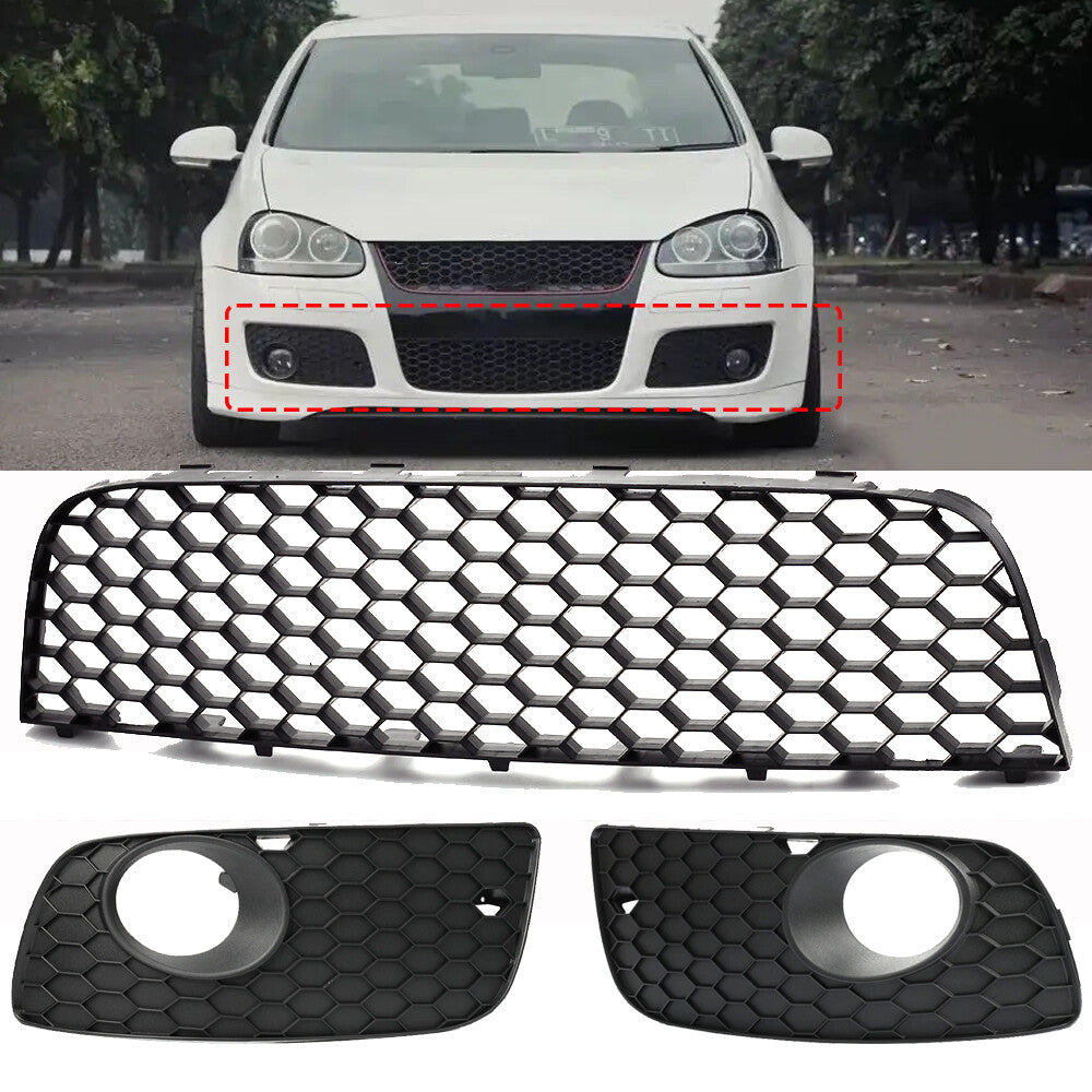 Front bumper lower grille + fog light grille cover suitable for Volkswagen for Golf MK5 GTI 2005-09