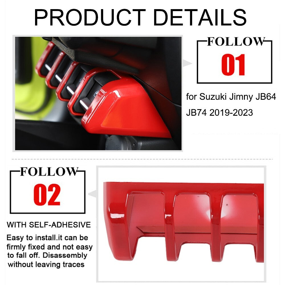 Red ABS Window Lift Switch Button Panel Cover Trim for Suzuki for Jimny 2019-2023