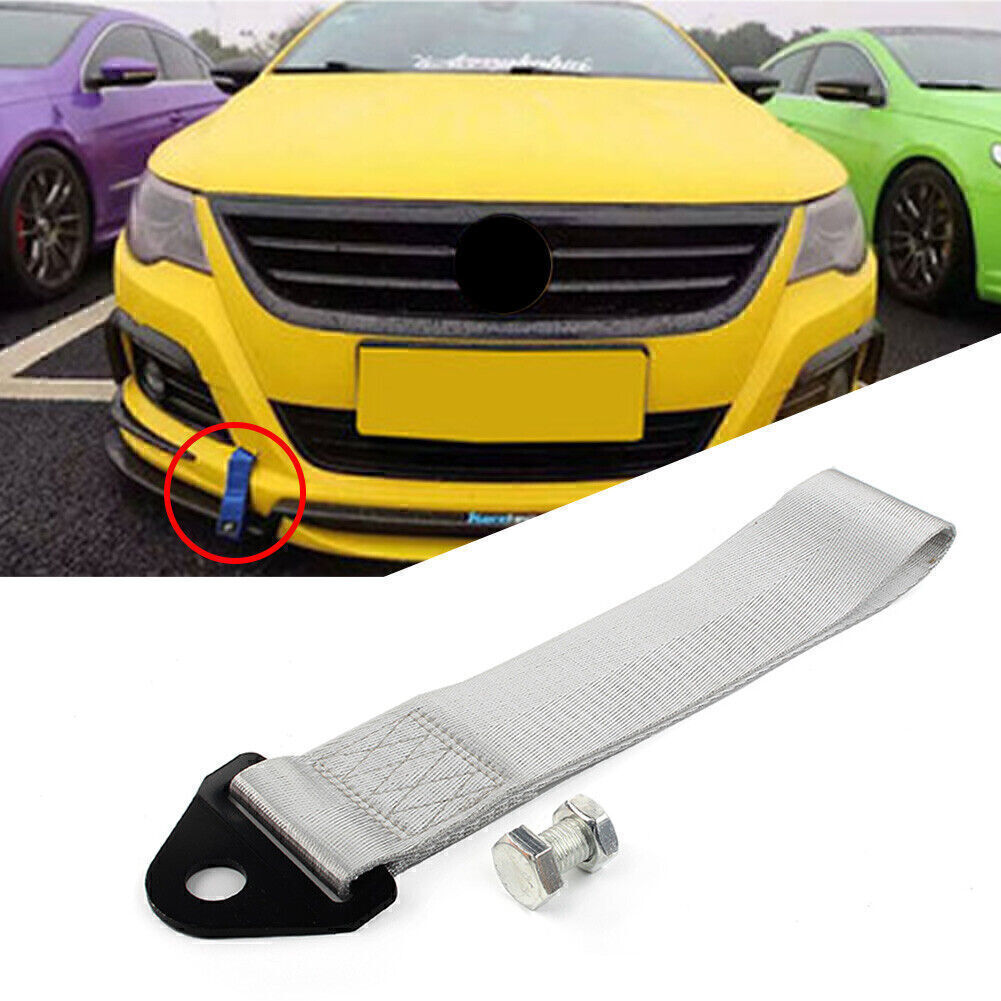 Racing Car Towing Strap Belt Rope Rally Hook Universal Rear/Front Bumper gray