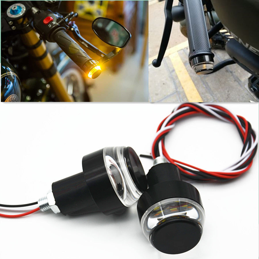 Amber White Turn Signal Light Grip Bar Plug Strobe Side Marker End LED Handlebar