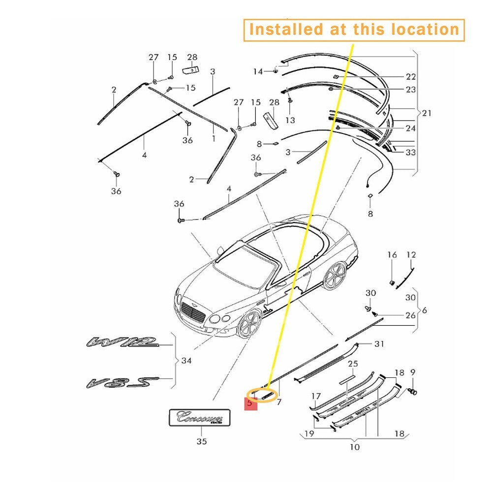 Suitable for Bentley GTC 12-17 fender trim strip chrome left. equipment manufacturer: 3W8853517P