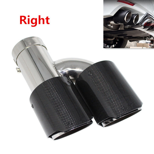Car Right Glossy Carbon Fiber Exhaust Pipe H Rear Dual Exhaust Tip End Chrome