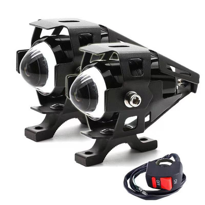2Pcs Motorcycle Black Headlights Headlamp Spotlights Fog Head Light Whiter LED