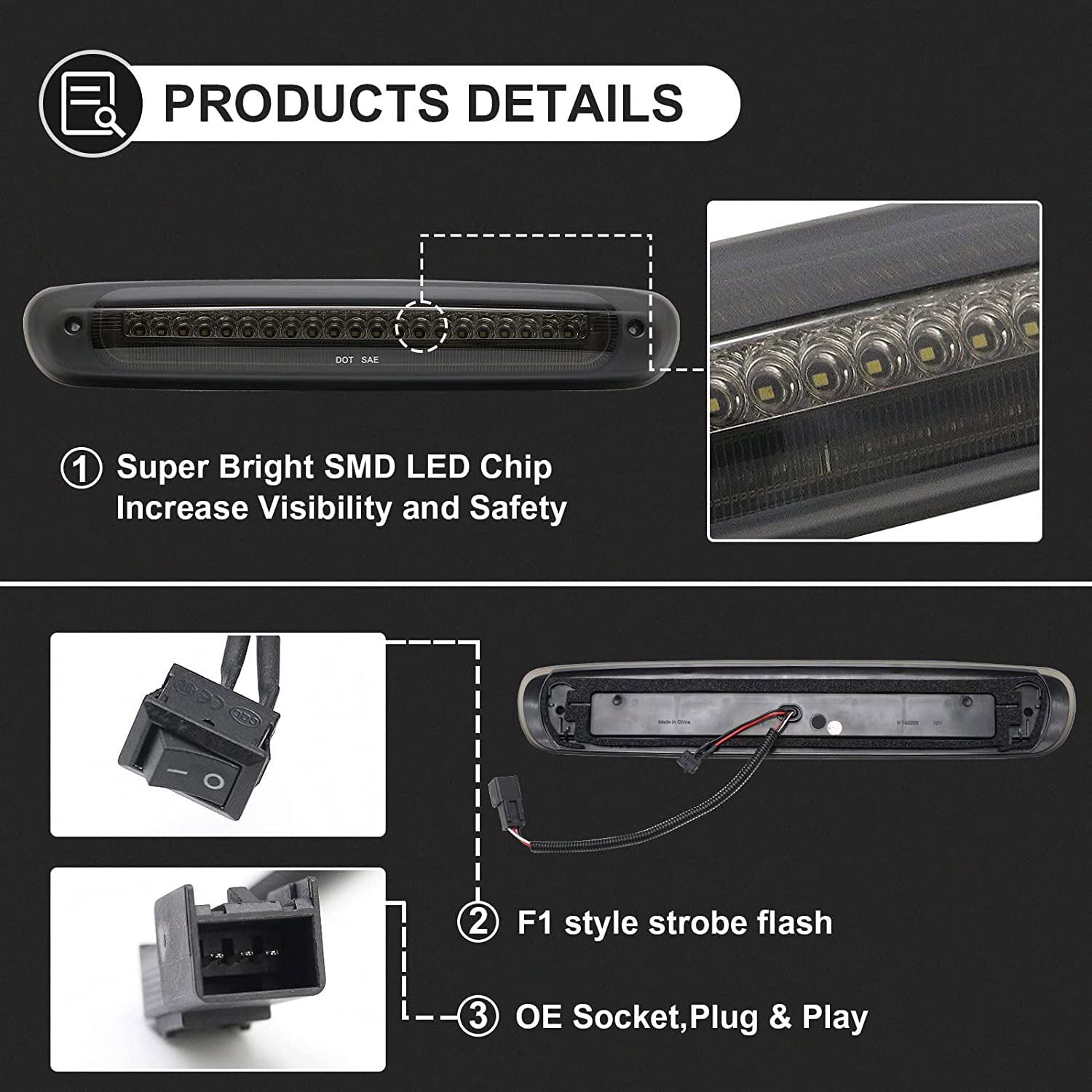 The third brake light applies to 07-14 for Chevrolet Silverado for GMC for Sierra 1500 2500 3500