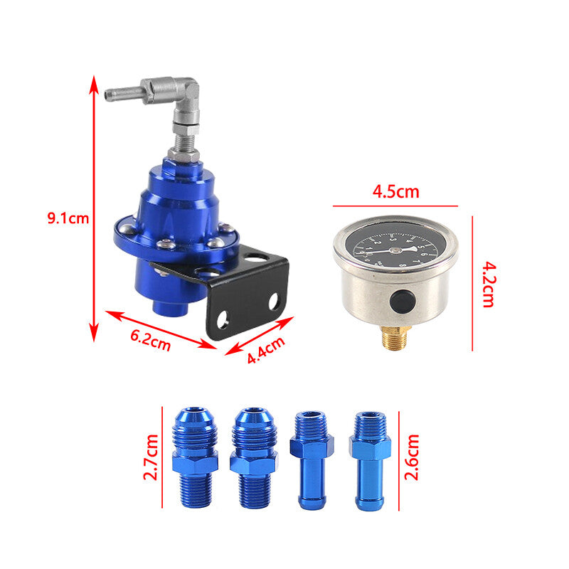 Adjustable Car Fuel Pressure Regulator w/Oil Gauge Kit Universal 0-160psi Blue