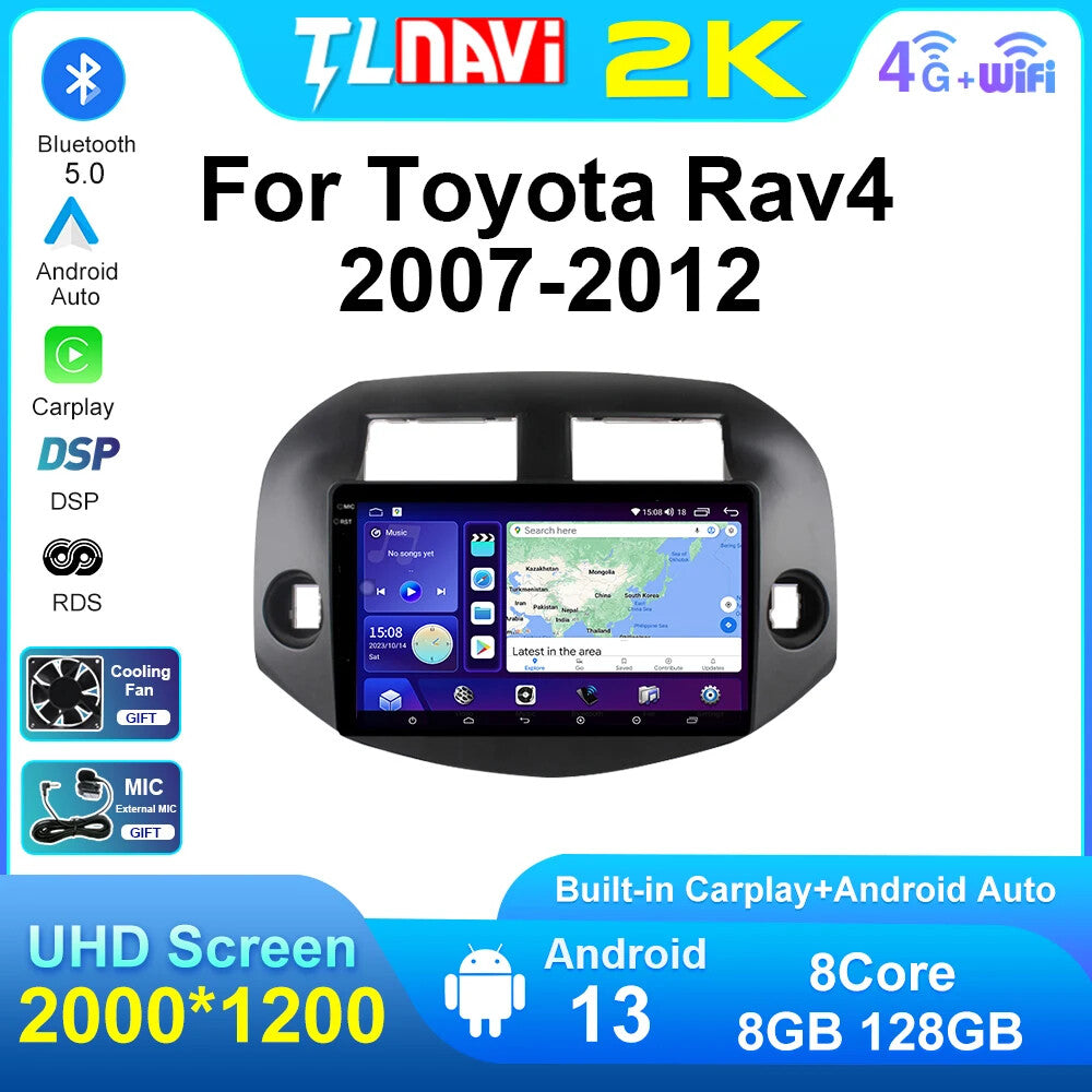 for Toyota RAV4 2007-2012 Stereo CarPlay Car Radio Screen GPS Multimedia Player