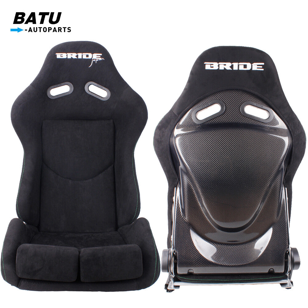 2PCS BRIDE Seats Low Max Racing Seats+Carbon Fiber Shell+Green for Seat Stitches