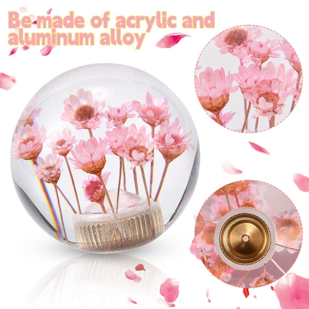 Pink Flower Car Gear Stick Shift Knob Acrylic Crystal Round Gear Shifter Stick