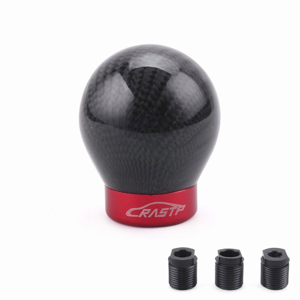 Black/Red Gear Shift Knob Head Shifter Lever Carbon Fiber Car Round Ball Shape