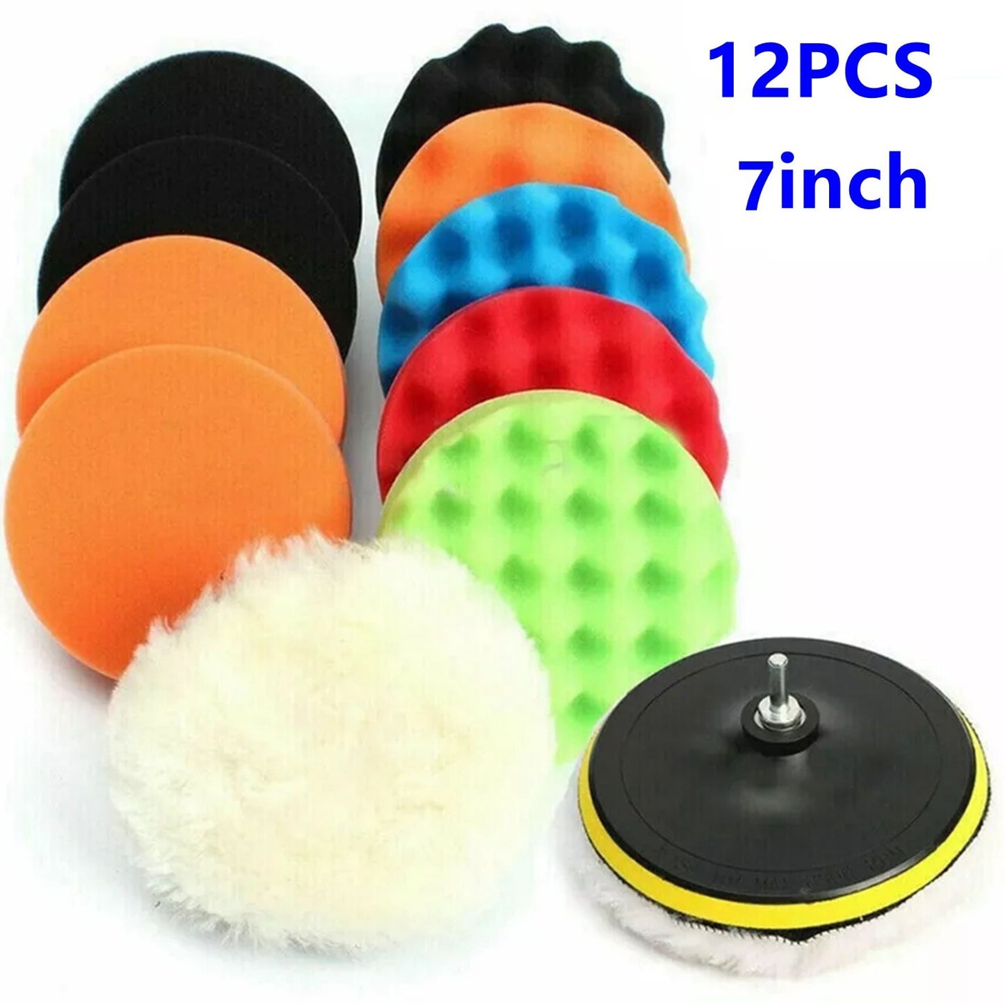 12PCS 7in Car Buffing Pads Polishing Sponge Buffer Set Waxing Foam Polisher Kit