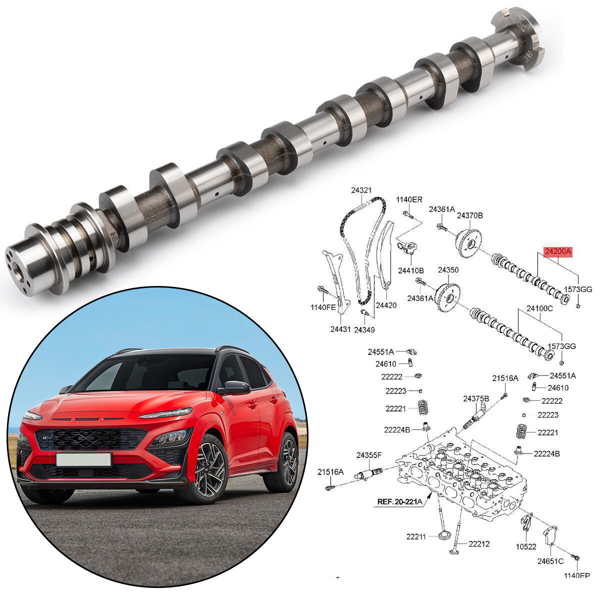 for Hyundai for Elantra 2.0L 17-2021 Exhaust CVVT GearExhaust Camshaft 242002E074