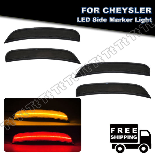 Four LED side marker lights for 2015-2022 for Chrysler 300C 300S, before and after smoke.