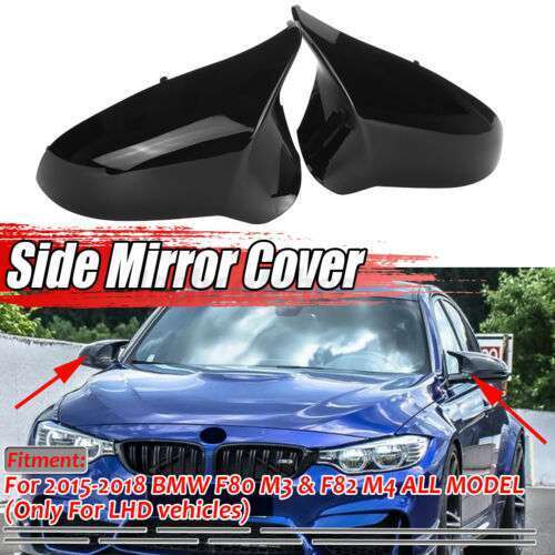2-piece rearview mirror caps for 2015-2019 for BMW F80 M3 F82 M4 in gloss black.