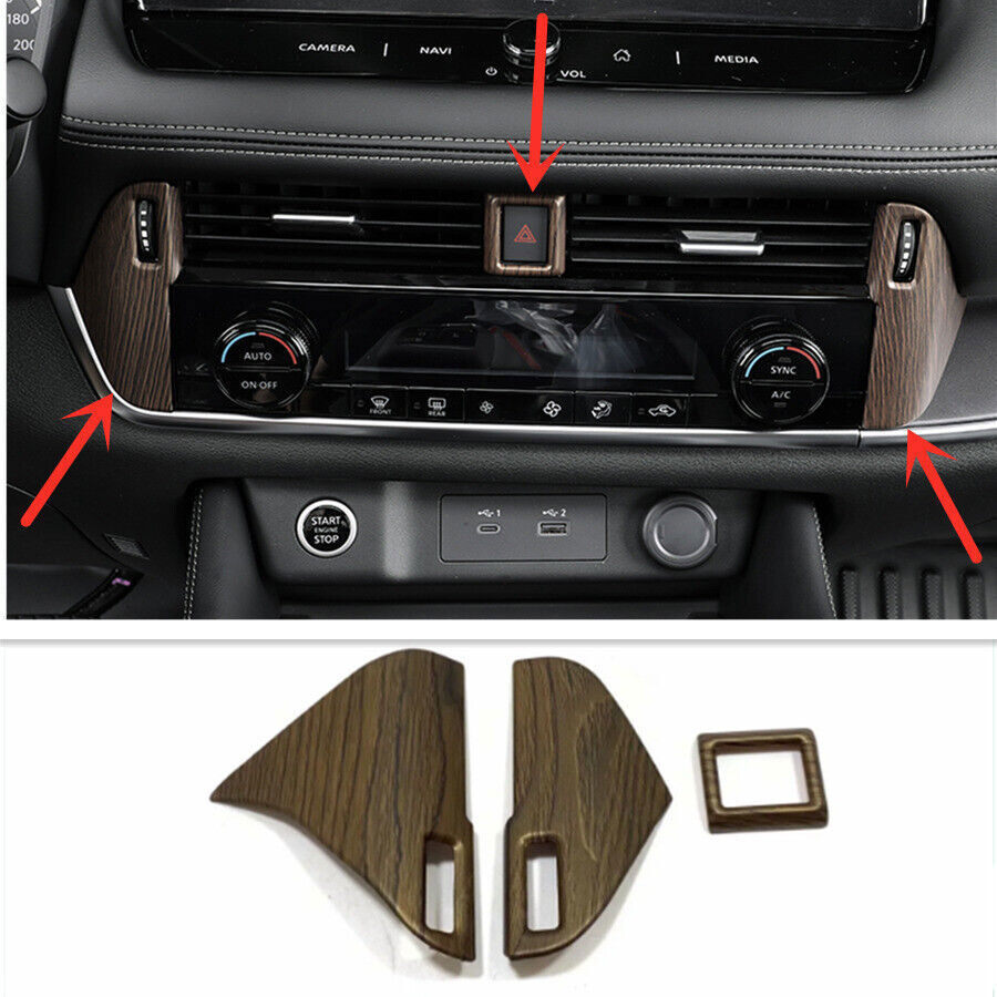 for Nissan Rogue 21-23 Wood Grain Central Console Air Outlet Vent Frame Trims 3P
