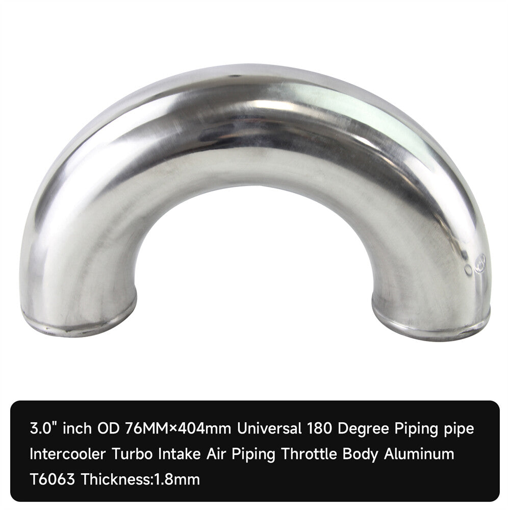76mm 3 Aluminum Intercooler Intake Pipe Piping Tube hose 180 Degree Silver