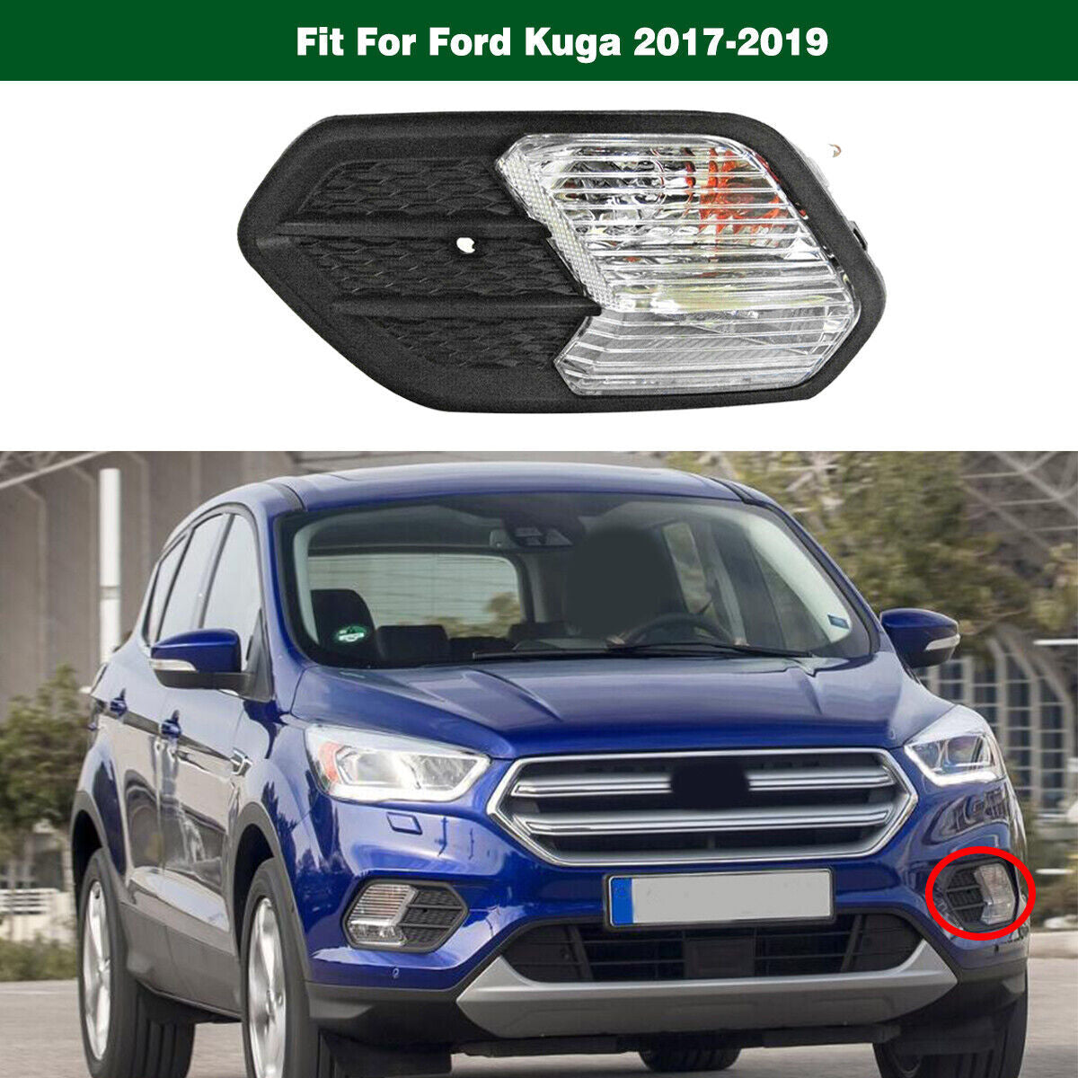 Left Bumper Fog Driving Lamp Light w/Cover Bezel for Ford Escape 2017 2018 2019