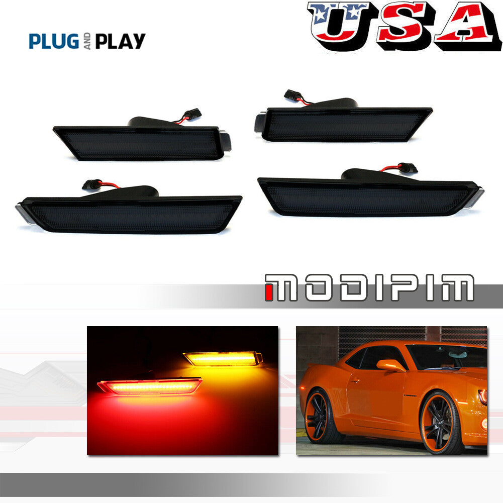 Smoked front and rear LED bumper side marker lights for Chevrolet Camaro 2010-2015